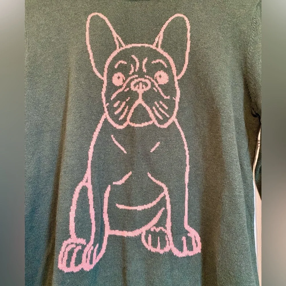 NWT Alashan Frenchie Cotton Cashmere Blend Sweater Deep Olive Green Light Pink - Picture 2 of 6